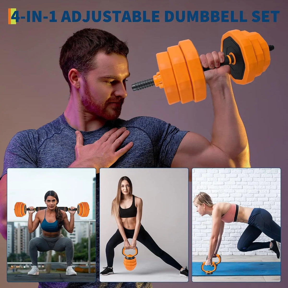 4 In 1 Adjustable Dumbbell Barbell Kettlebell Set