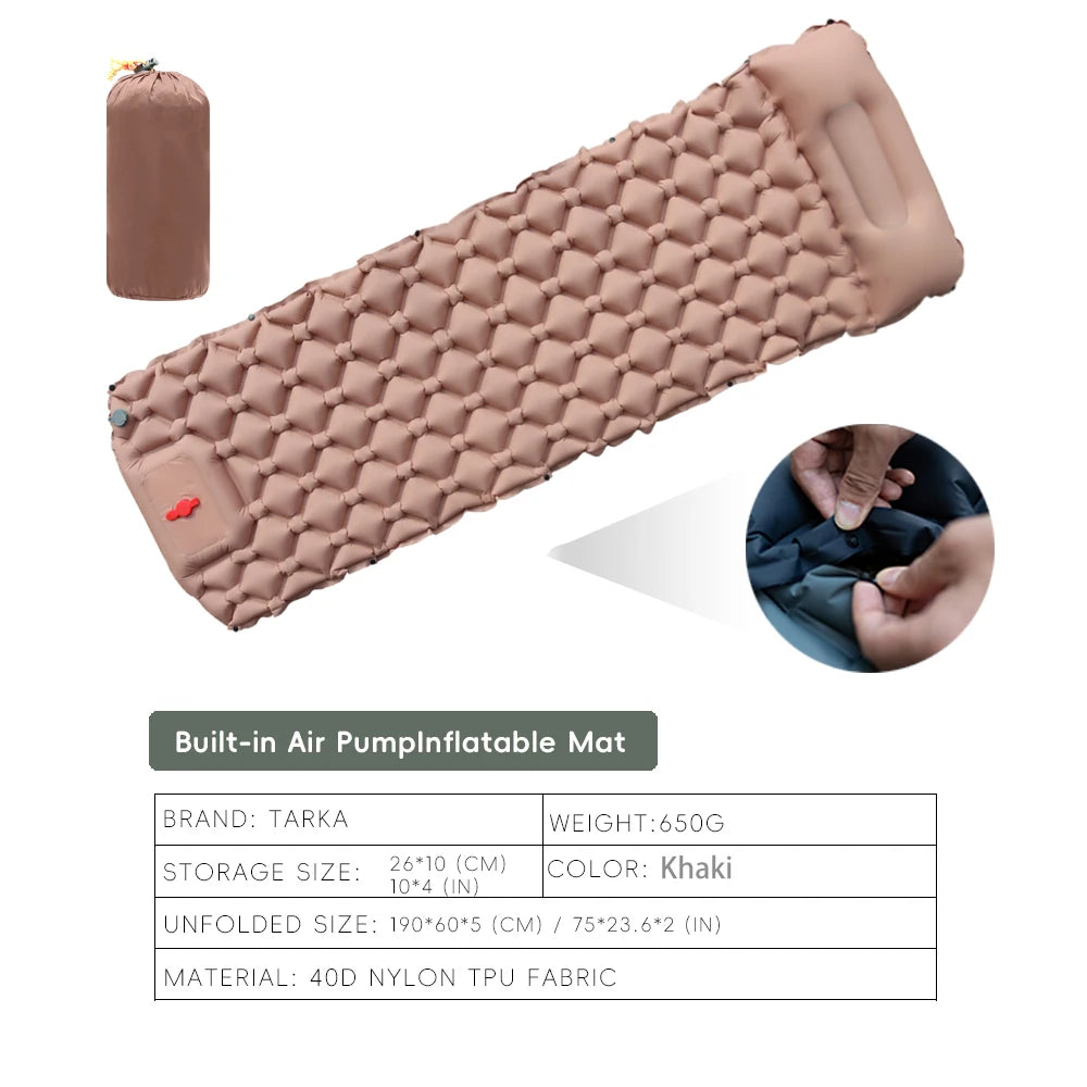 Inflatable Camping Sleeping Pad With Pillow