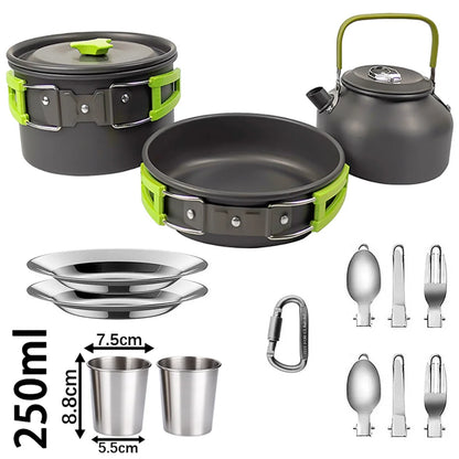 Camping Cooking Set Non Stick Pots Teapot Tableware