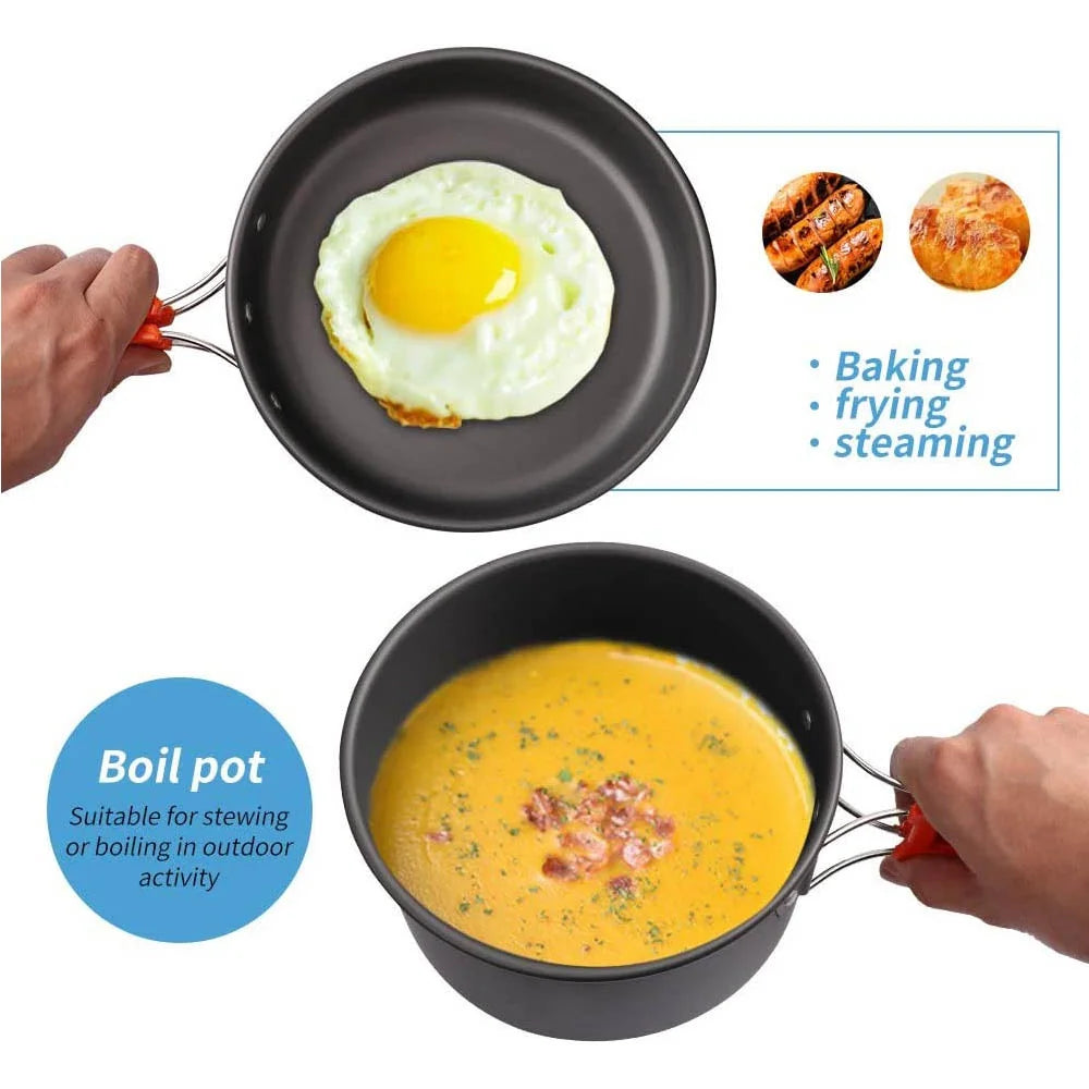 Camping Cooking Set Non Stick Pots Teapot Tableware