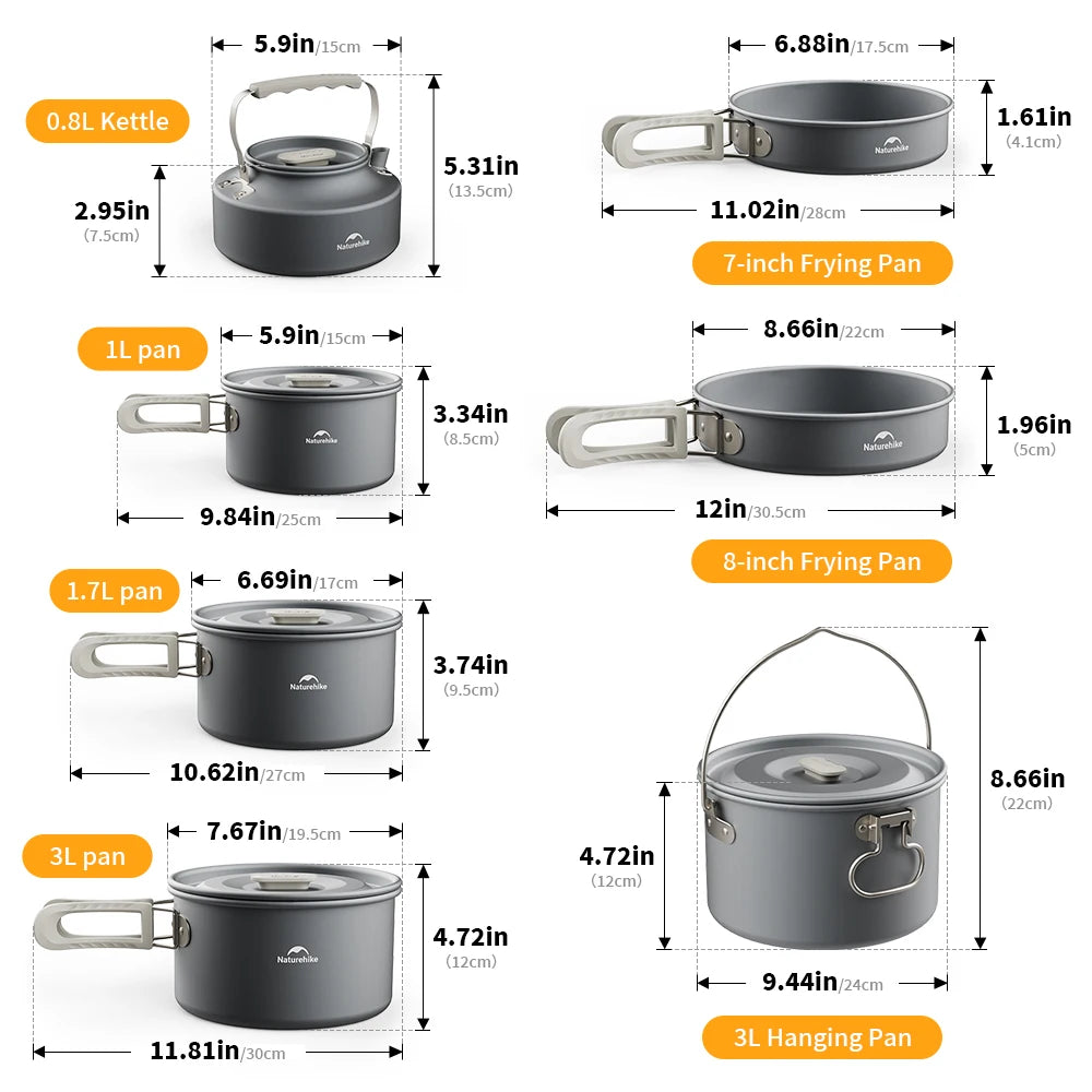 Portable Camping Cookware Kit Frying Pan Kettle