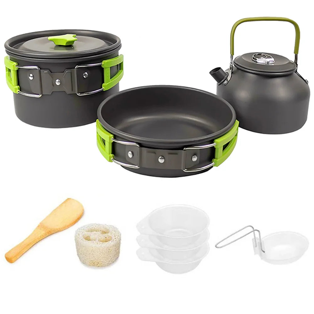 Camping Cooking Set Non Stick Pots Teapot Tableware