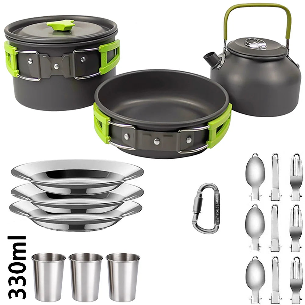 Camping Cooking Set Non Stick Pots Teapot Tableware