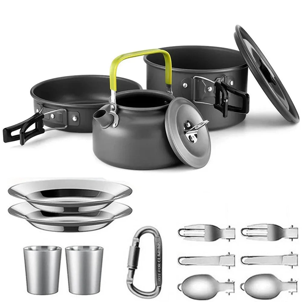 Camping Cooking Set Non Stick Pots Teapot Tableware