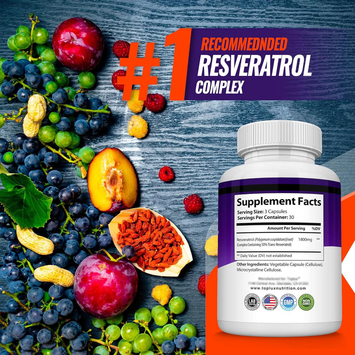 Complex Trans Resveratrol Antioxidant Capsules