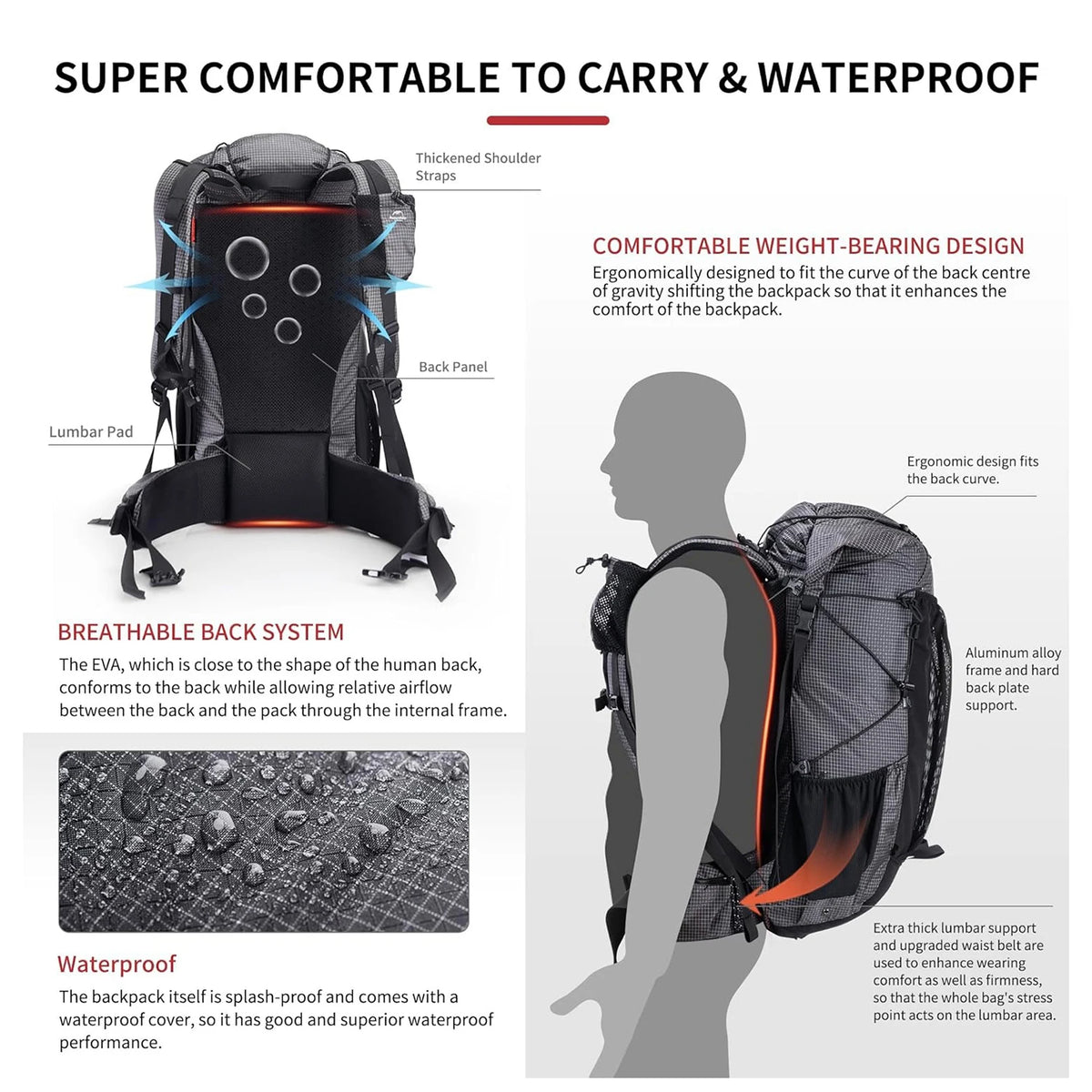 40L 60L Large Capacity Hiking Travel Backpack