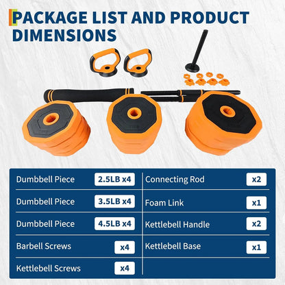 4 In 1 Adjustable Dumbbell Barbell Kettlebell Set