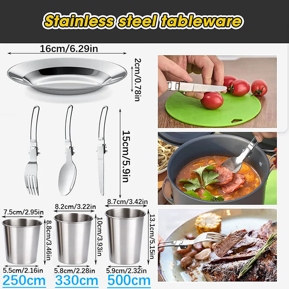 Camping Cooking Set Non Stick Pots Teapot Tableware