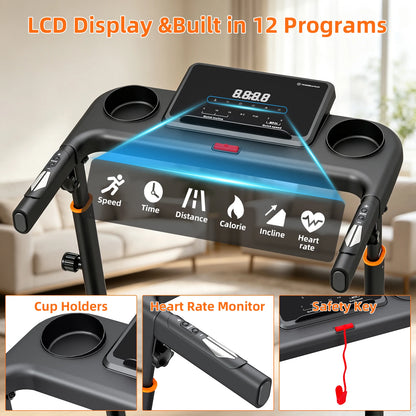 Folding Treadmill Automatic Incline HIIT Home Fitness