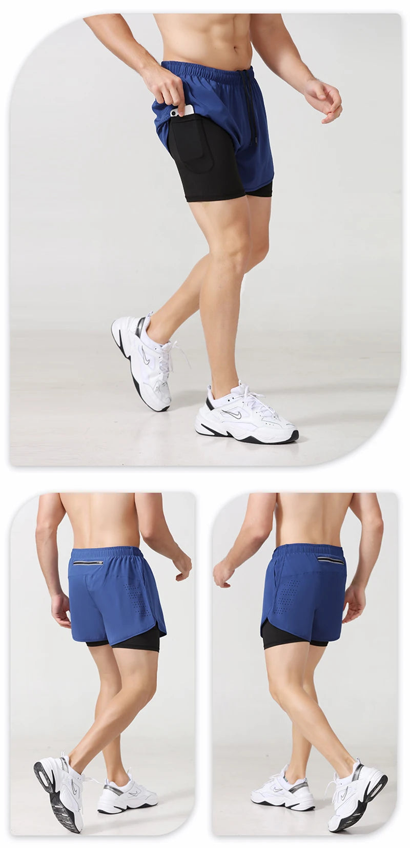 Men's Quick Dry Double Layer Running Workout Shorts