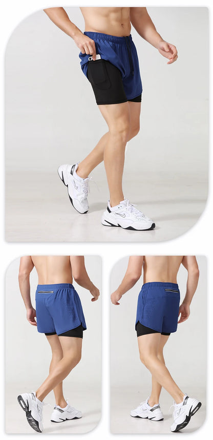 Men's Quick Dry Double Layer Running Workout Shorts