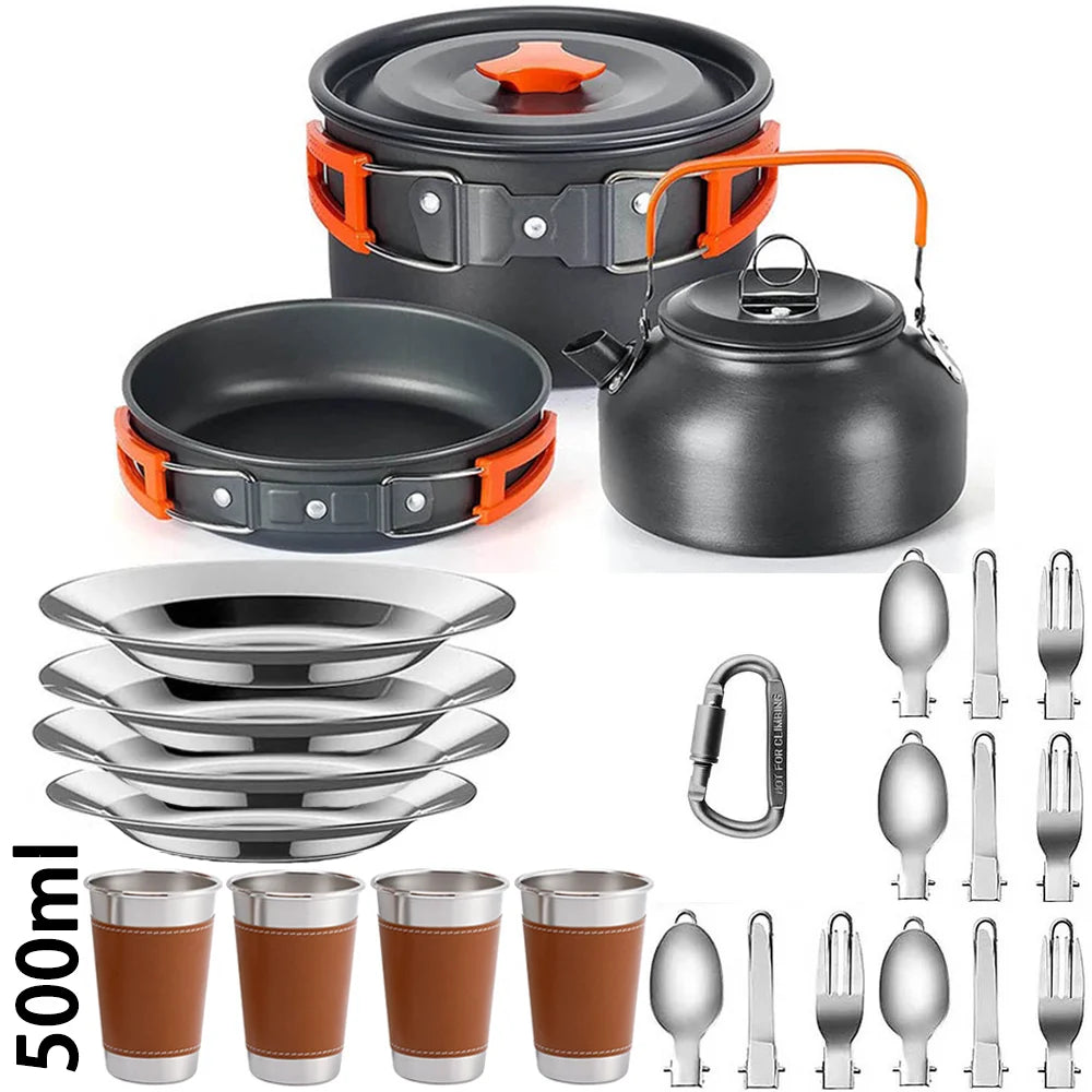 Camping Cooking Set Non Stick Pots Teapot Tableware