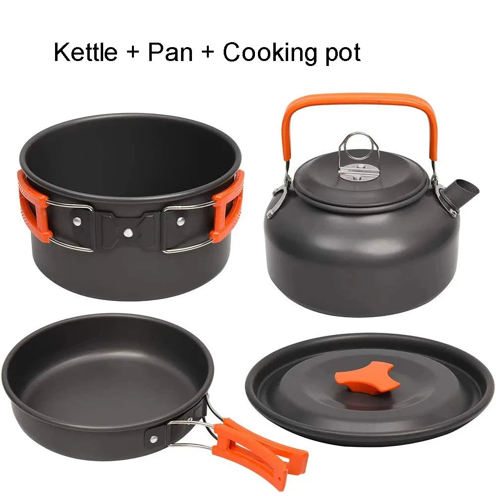 Camping Cooking Set Non Stick Pots Teapot Tableware