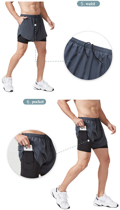 Men's Quick Dry Double Layer Running Workout Shorts