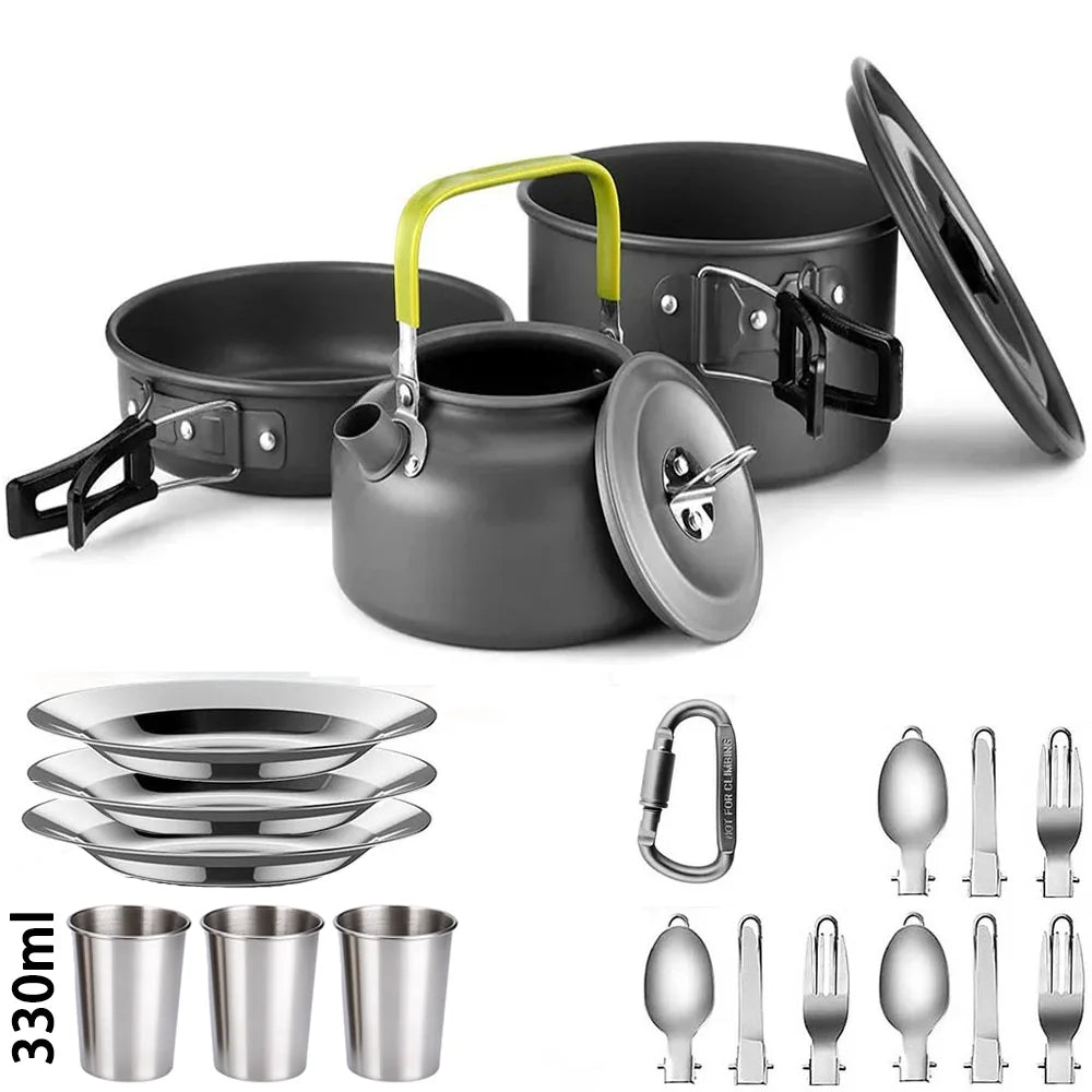 Camping Cooking Set Non Stick Pots Teapot Tableware