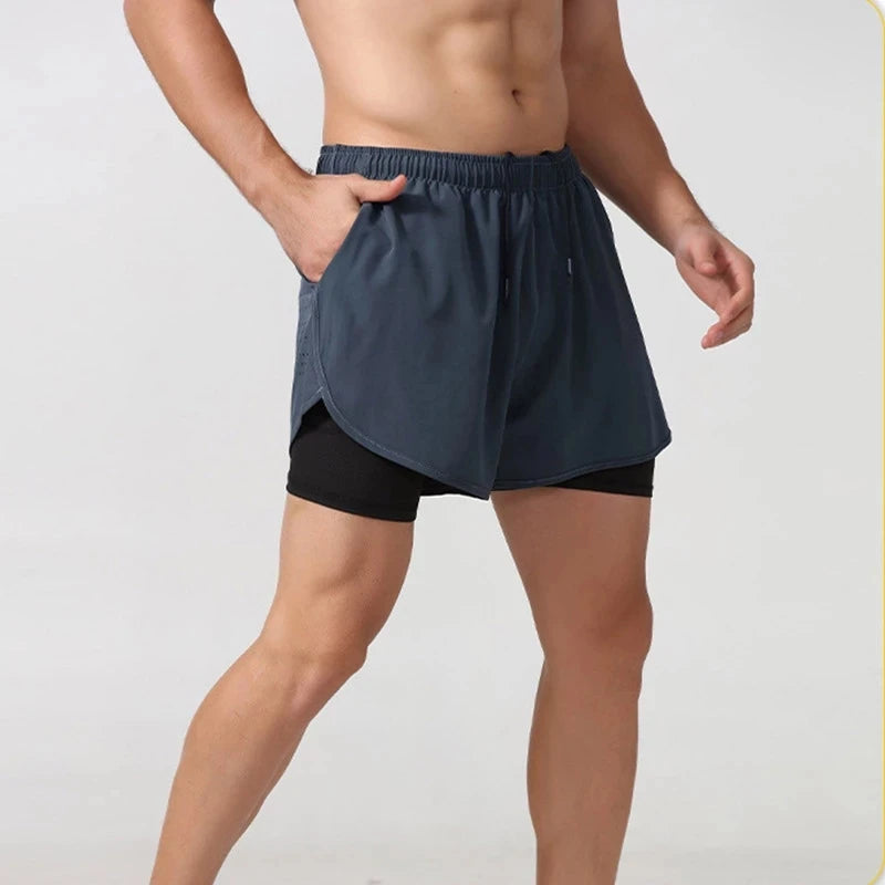 Men's Quick Dry Double Layer Running Workout Shorts