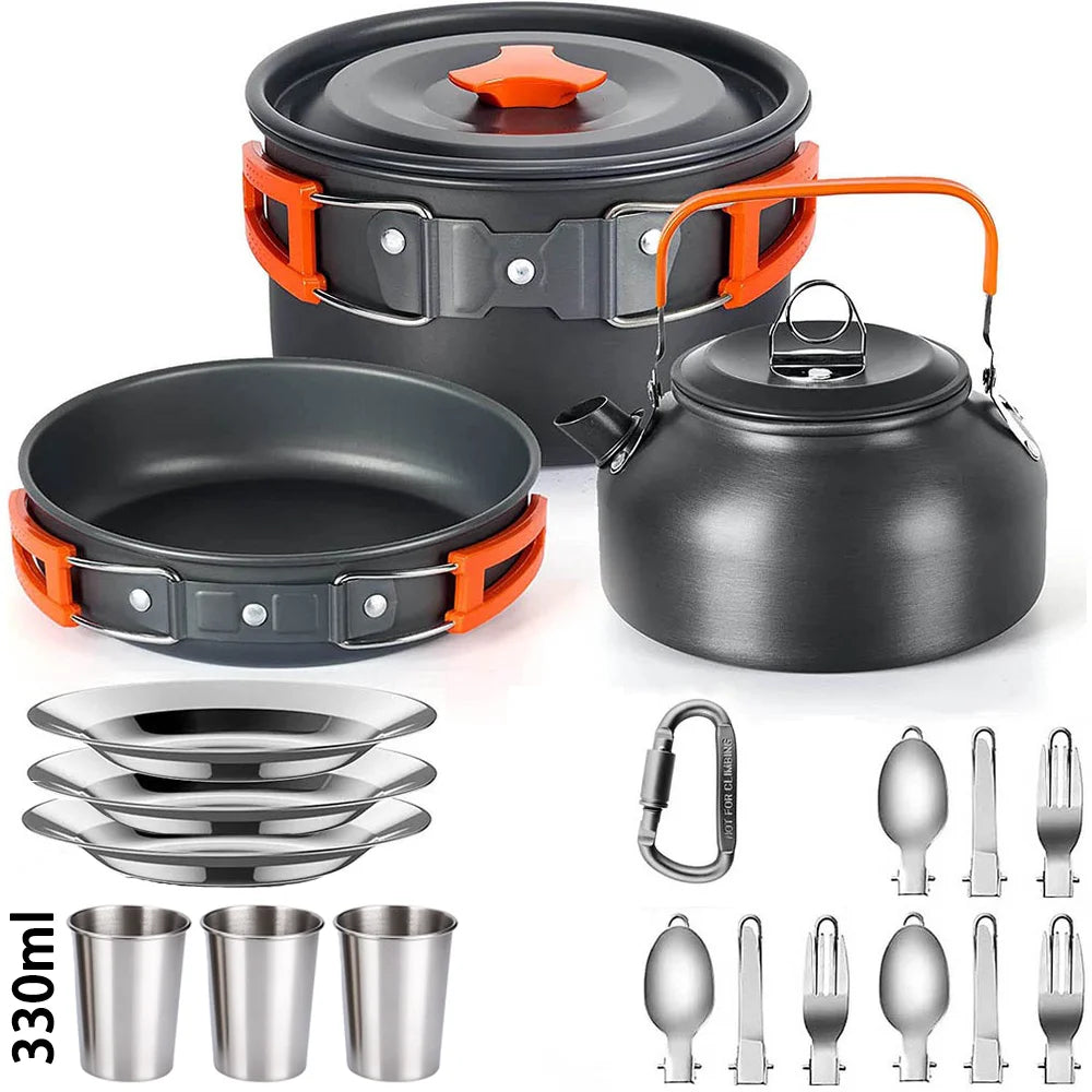 Camping Cooking Set Non Stick Pots Teapot Tableware