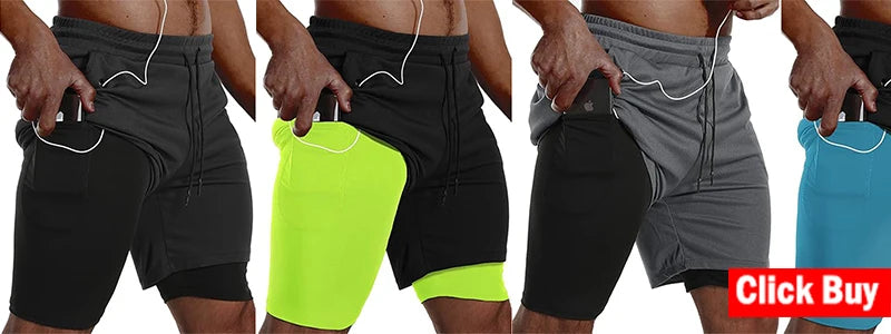 Men's Quick Dry Double Layer Running Workout Shorts
