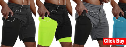 Men's Quick Dry Double Layer Running Workout Shorts