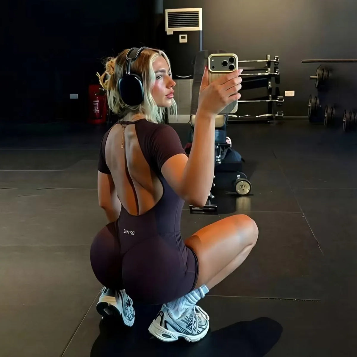Women's Short Sleeve Backless Fitness Playsuit Activewear