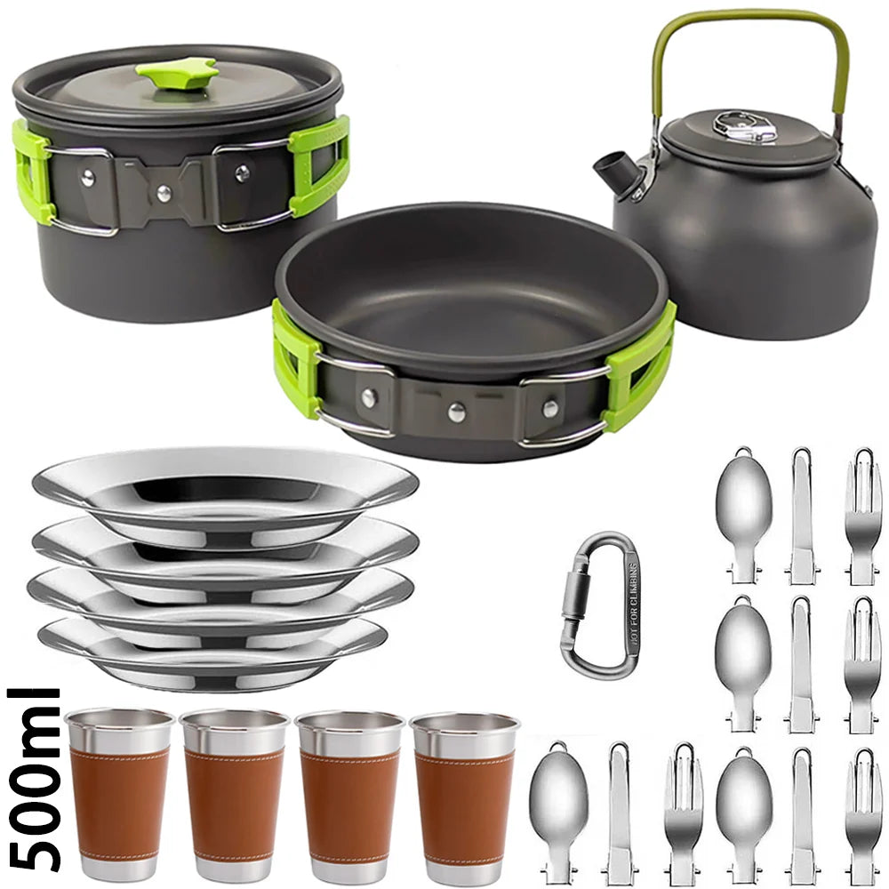 Camping Cooking Set Non Stick Pots Teapot Tableware