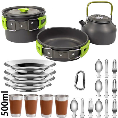 Camping Cooking Set Non Stick Pots Teapot Tableware