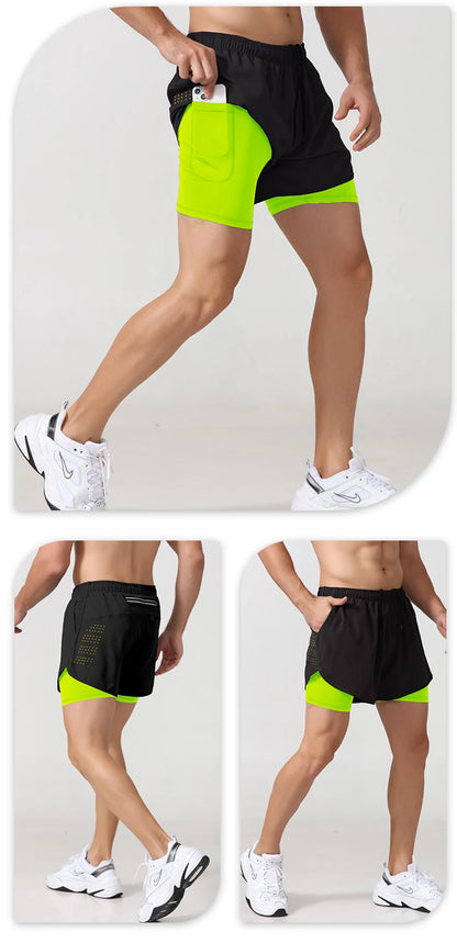 Men's Quick Dry Double Layer Running Workout Shorts