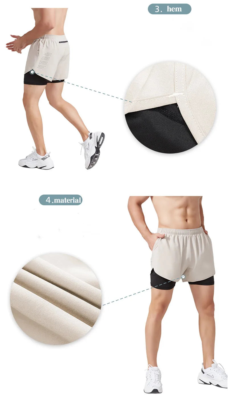 Men's Quick Dry Double Layer Running Workout Shorts