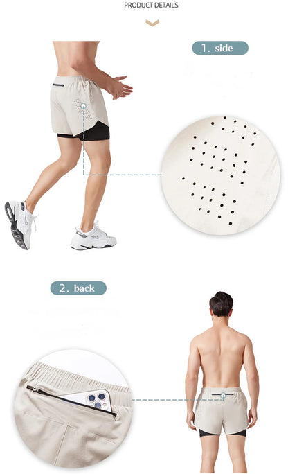 Men's Quick Dry Double Layer Running Workout Shorts