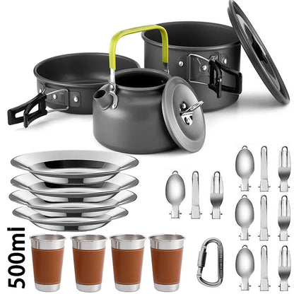 Camping Cooking Set Non Stick Pots Teapot Tableware