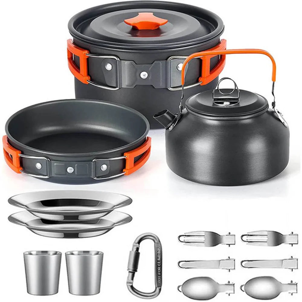 Camping Cooking Set Non Stick Pots Teapot Tableware