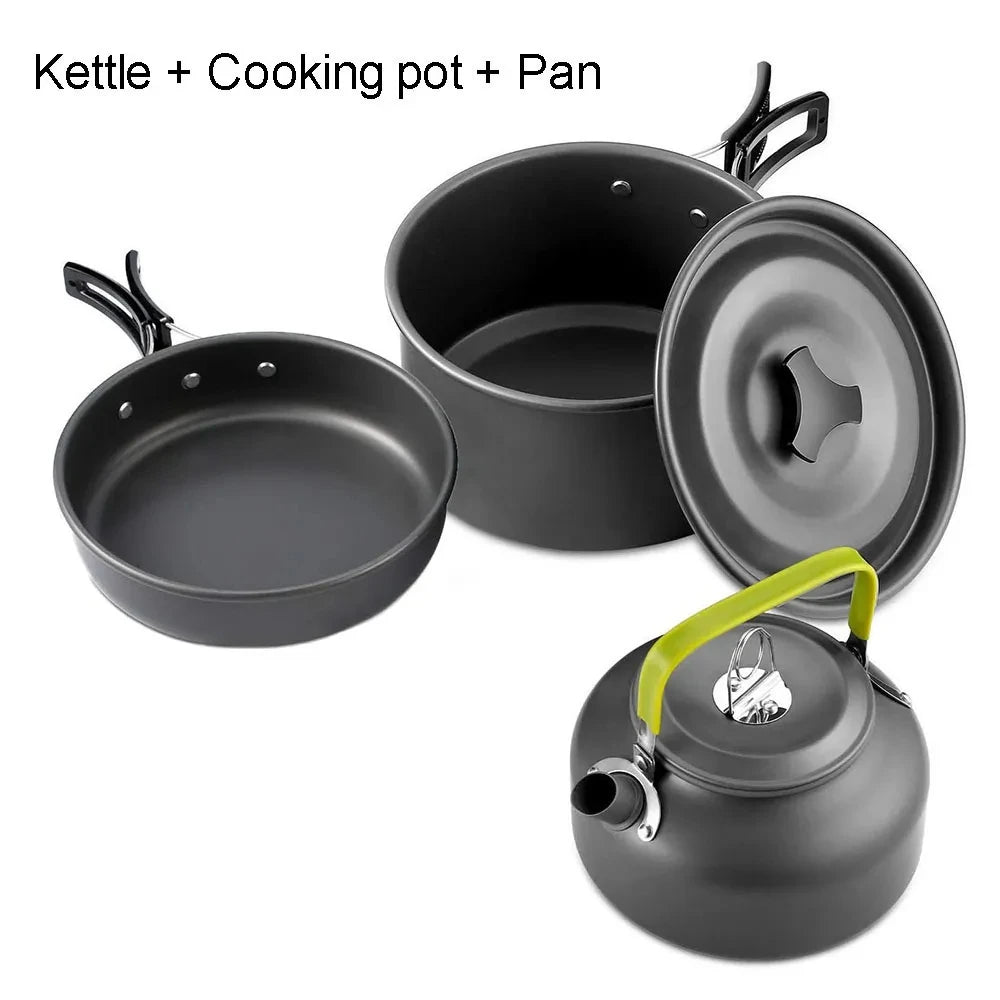 Camping Cooking Set Non Stick Pots Teapot Tableware