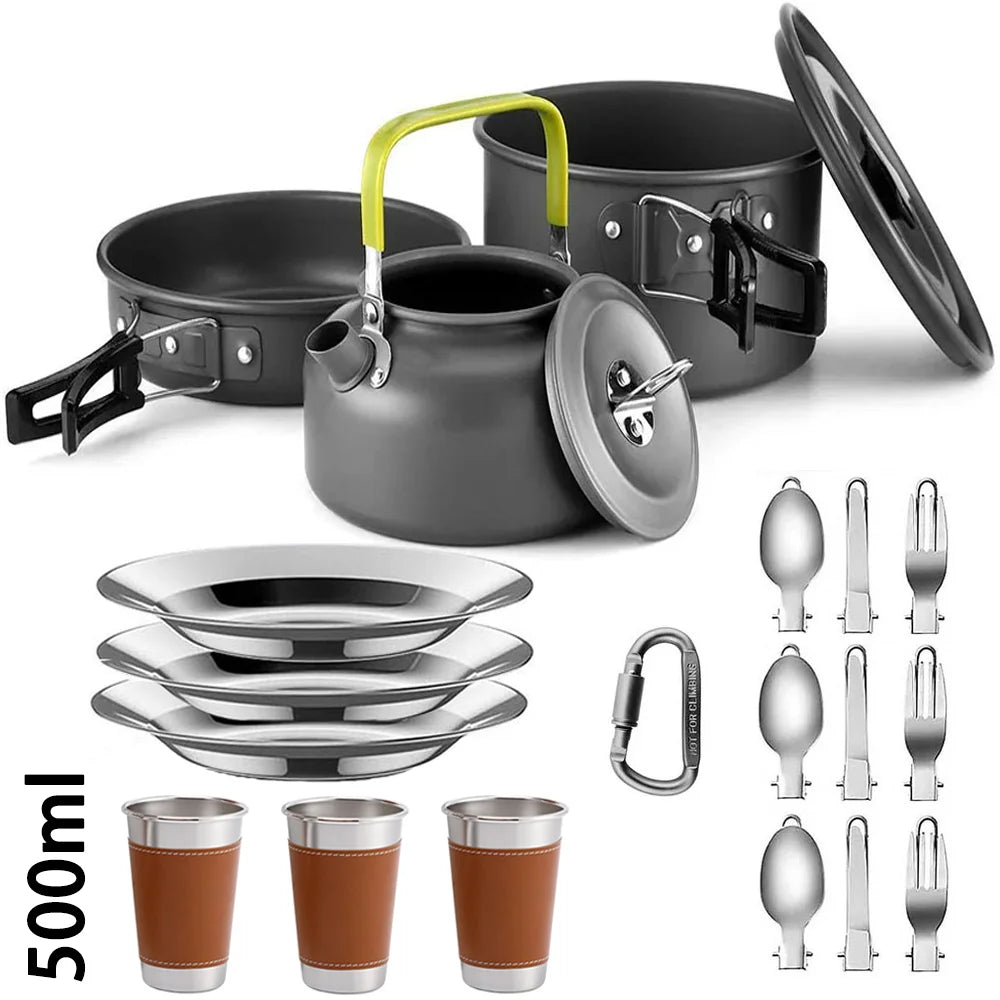 Camping Cooking Set Non Stick Pots Teapot Tableware