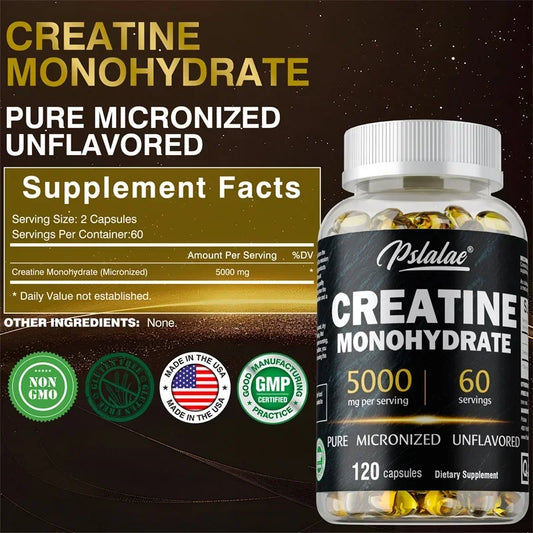 Creatine Monohydrate Capsules Muscle Strength Performance Support