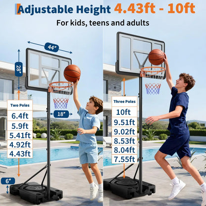 44 Inch Portable Basketball Hoop Adjustable Outdoor Goal System