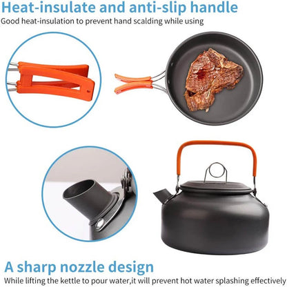 Camping Cooking Set Non Stick Pots Teapot Tableware