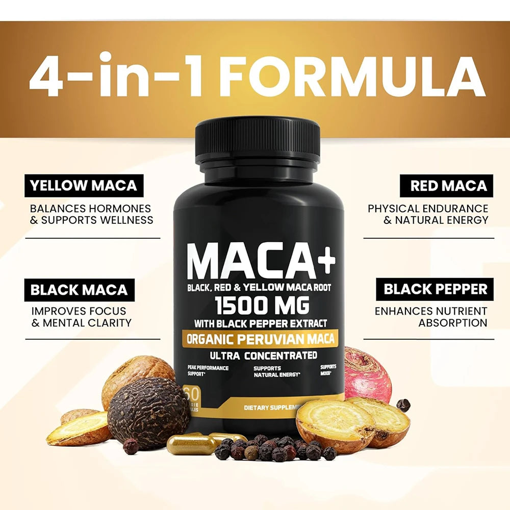 Organic Peruvian Maca Root Capsules 1500mg Vegan