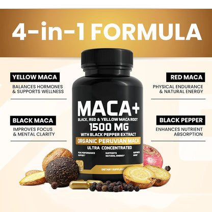 Organic Peruvian Maca Root Capsules 1500mg Vegan