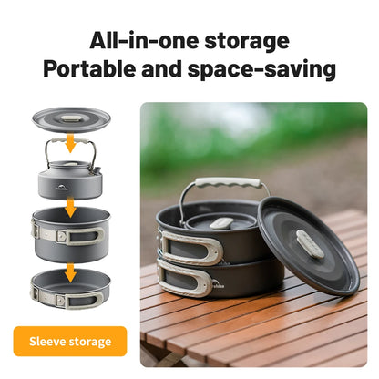 Portable Camping Cookware Kit Frying Pan Kettle
