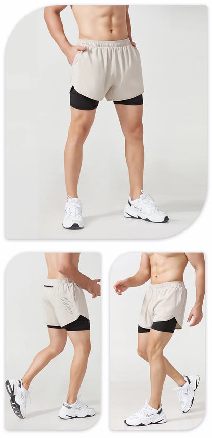 Men's Quick Dry Double Layer Running Workout Shorts