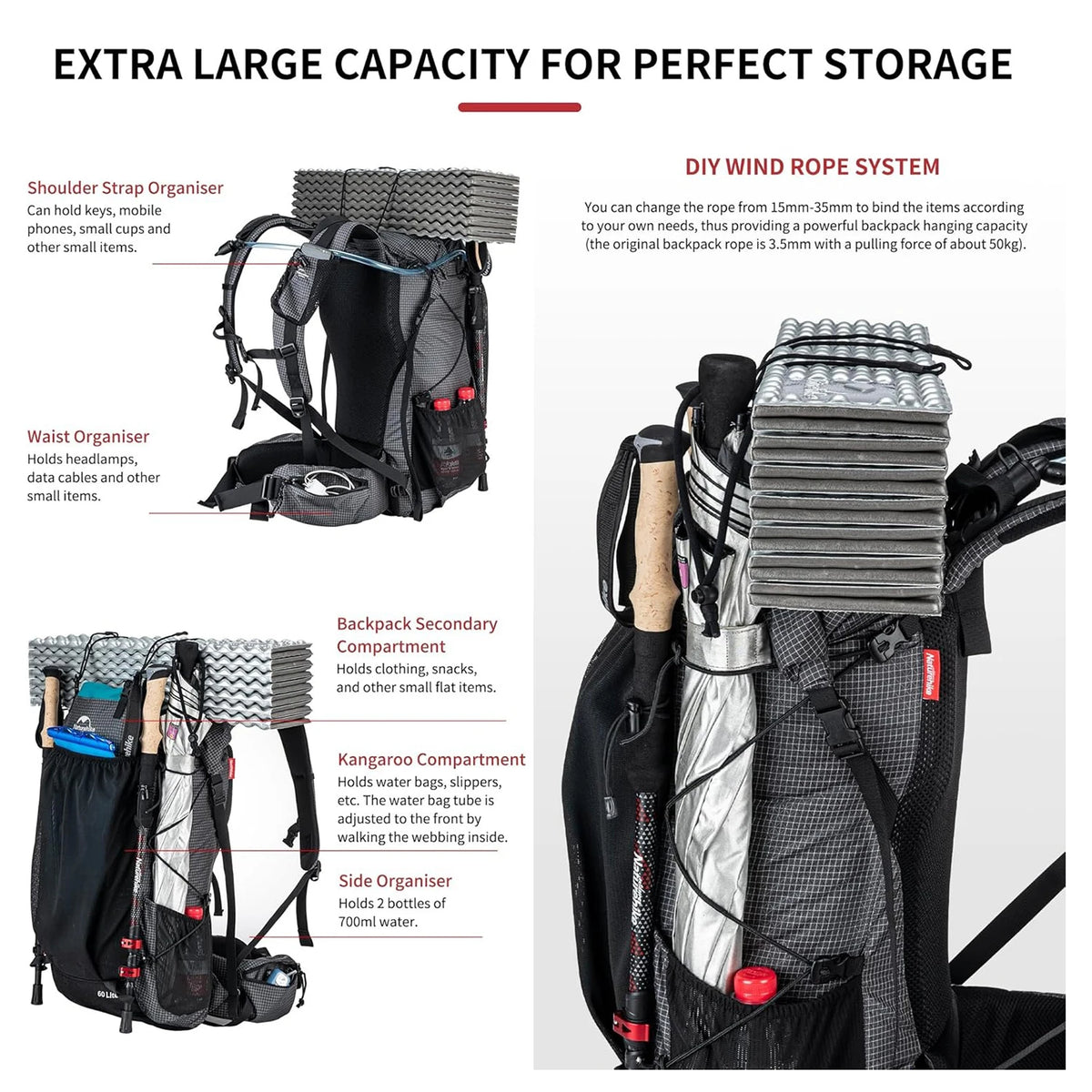 40L 60L Large Capacity Hiking Travel Backpack
