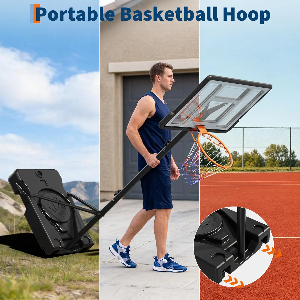 44 Inch Portable Basketball Hoop Adjustable Outdoor Goal System