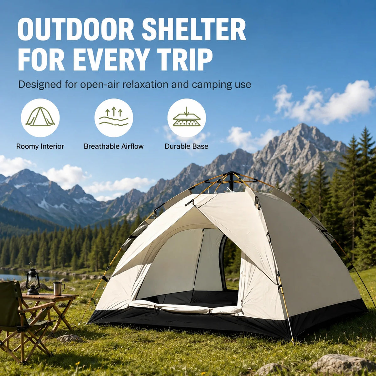 Automatic Pop Up Windproof Rain Resistant Camping Tent