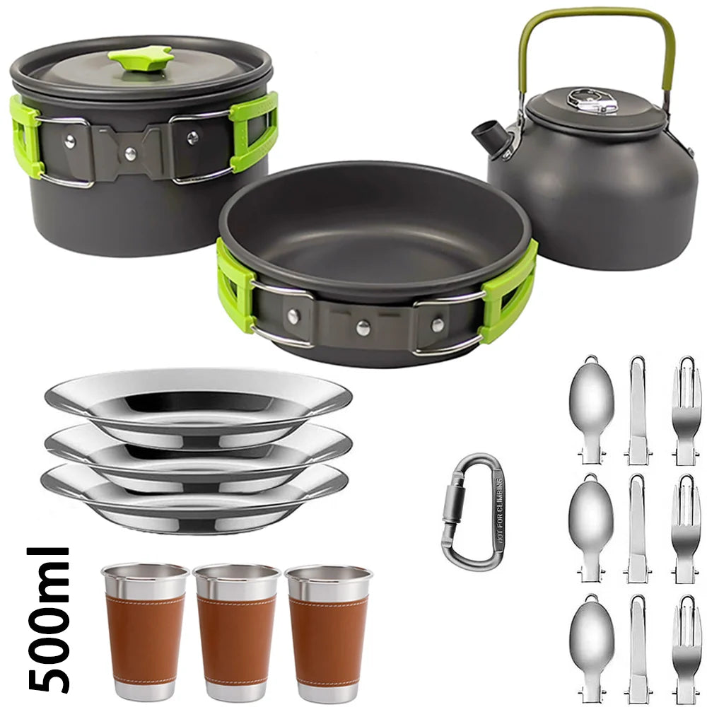 Camping Cooking Set Non Stick Pots Teapot Tableware