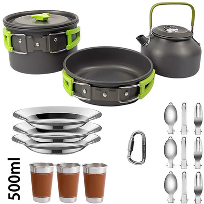 Camping Cooking Set Non Stick Pots Teapot Tableware
