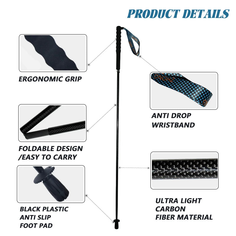 Carbon Fiber Collapsible Telescopic Walking Trekking Poles