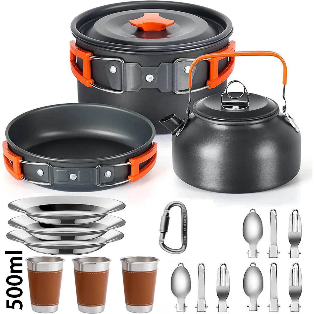 Camping Cooking Set Non Stick Pots Teapot Tableware