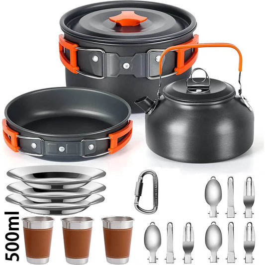 Camping Cooking Set Non Stick Pots Teapot Tableware