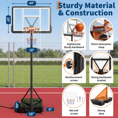 44 Inch Portable Basketball Hoop Adjustable Outdoor Goal System