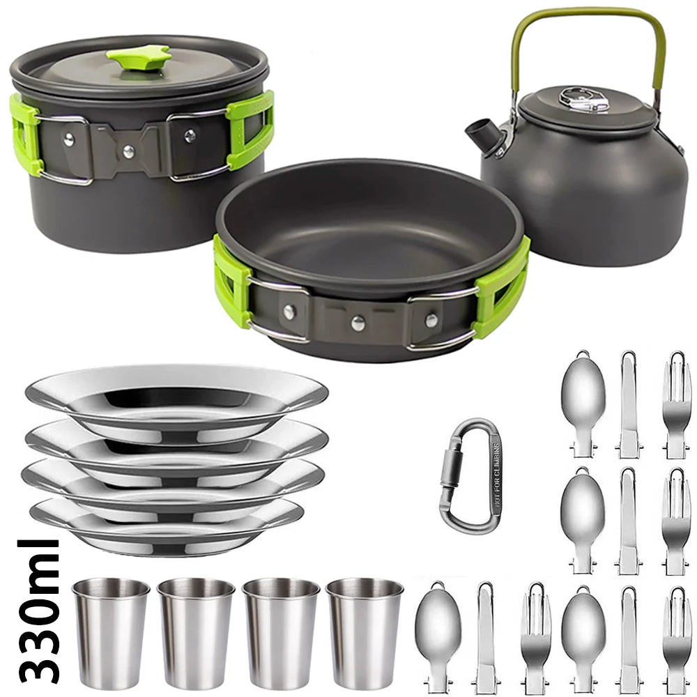 Camping Cooking Set Non Stick Pots Teapot Tableware